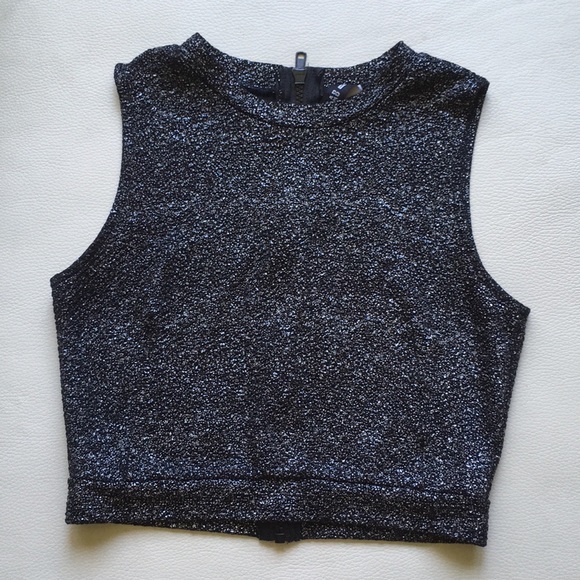 Design Lab Lord & Taylor Tops - Design Lab Black/Silvery Crop Top